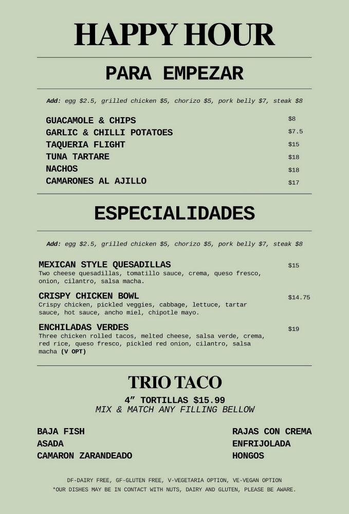 La Taqueria Pinche happy hour page 2